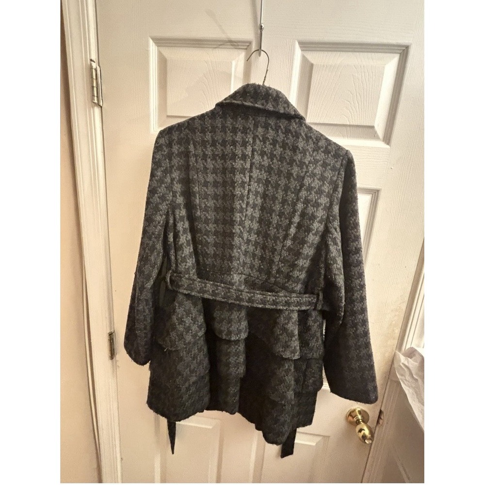 Cynthia Rowley Women's Black Houndstooth Wool Blend Belted Winter Coat Jacket - Picture 9 of 10
